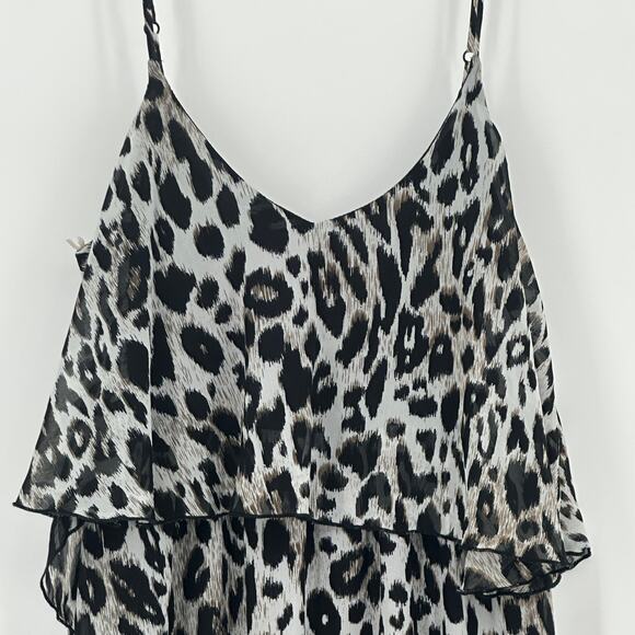 Wet Seal Leopard Ruffle Dress Size Medium Black White Spaghetti Adjustable Strap - Picture 3 of 10